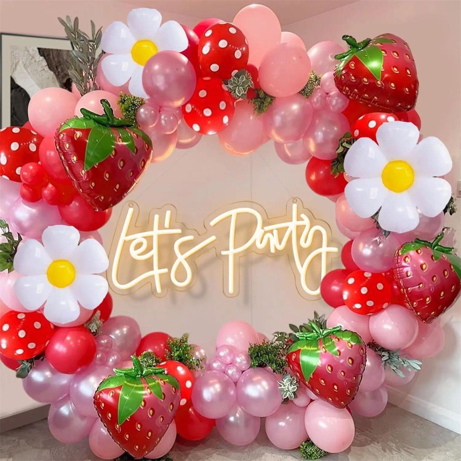Strawberry Balloons, 12Pcs Fruit Aluminum Foil Balloons Stweet Strawberry Shape Foil Balloons for Birthday Baby Shower Gender Reveal Party Decoration